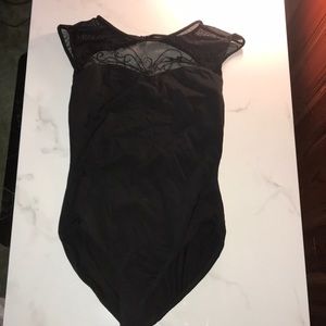Women’s black cap sleeved dance leotard